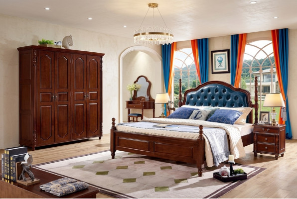 Bedroom set 4-piece classic bed + 2x bedside tables wardrobe