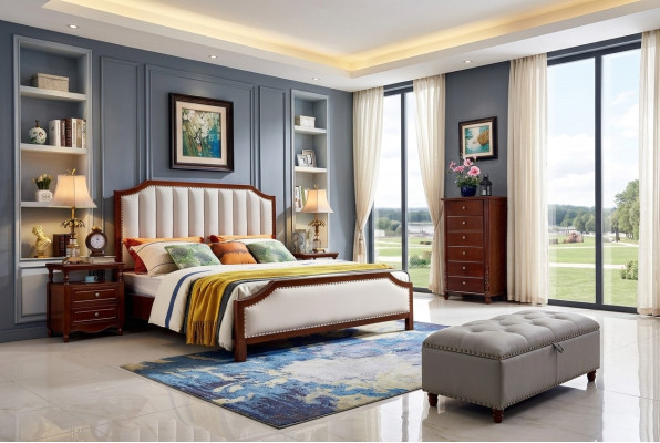 Luxury bedroom bed double bed wood bed frame furniture design beds
