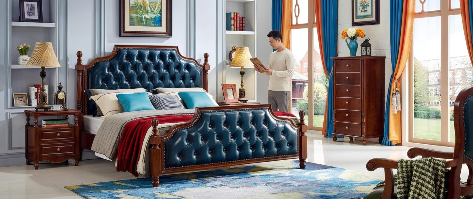 Chesterfield double bed luxury bedroom wood bed upholstered furniture