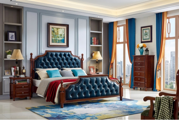 Chesterfield double bed luxury bedroom wood bed upholstered furniture