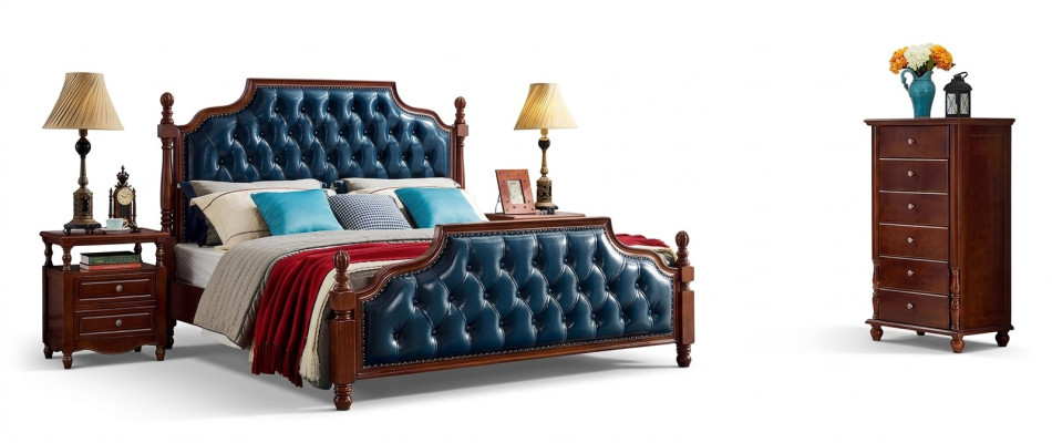Chesterfield double bed luxury bedroom wood bed upholstered furniture