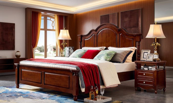 Classic double bed bedroom bed furniture wood beds solid brown