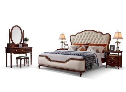 Bed, 2x Nightstands, Dressing Table, Bench, Bedroom Luxury Wood 6-piece Set