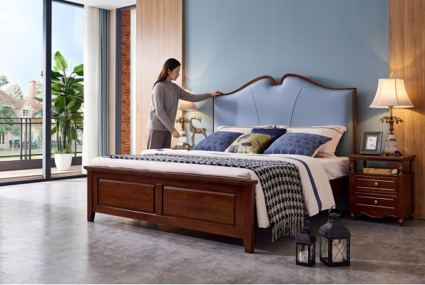 Double Bed Luxury Bedroom Wood Bed Upholstered Bed Frame Furniture