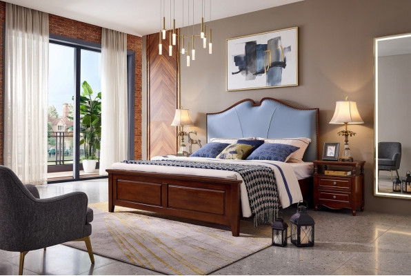Double Bed Luxury Bedroom Wood Bed Upholstered Bed Frame Furniture