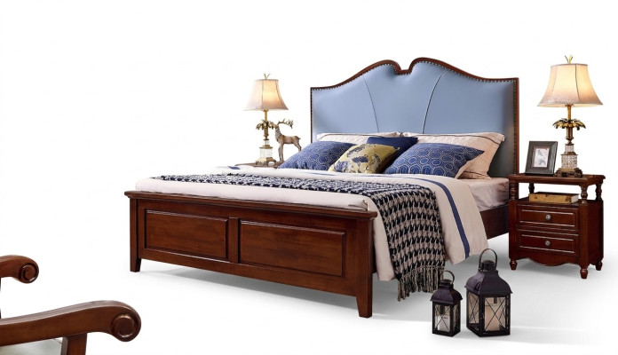 Double Bed Luxury Bedroom Wood Bed Upholstered Bed Frame Furniture