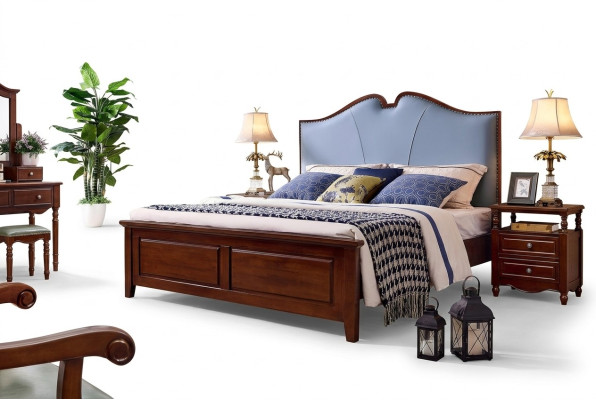 Bedroom bed nightstand beds double wood bed frame set, 3-piece.