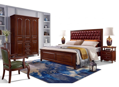 Bed, 2x nightstands, wardrobe, bedroom furniture design, 4-piece set.