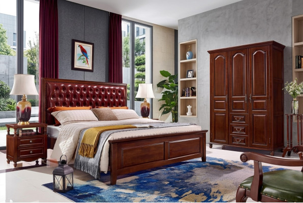 Design classic beds furniture bed with 2 bedside tables 3-piece bedroom set
