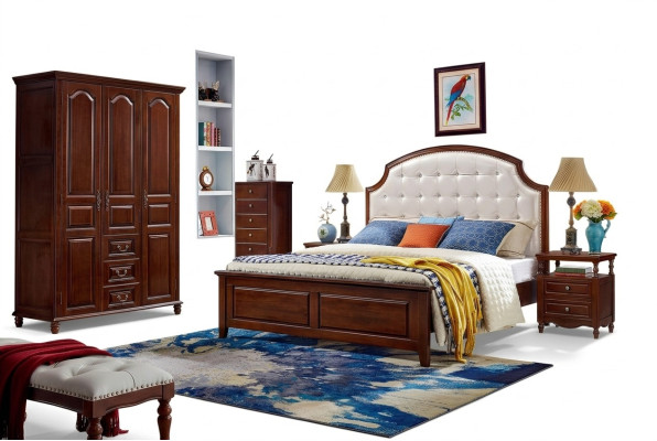 Bedroom set: bed, 2x nightstands, wardrobe, classic 4-piece.