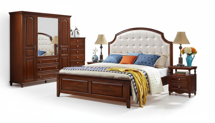 Luxury 3-Piece Set: Bed, 2 Nightstands; Bedroom Beds, Wooden Bed Frame