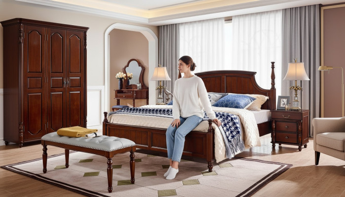Beds Solid Double Bed Bed Furniture Wood Design Bedroom Classic