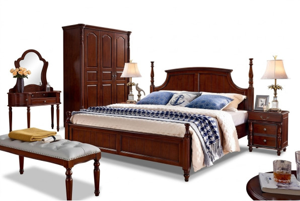 Beds Solid Double Bed Bed Furniture Wood Design Bedroom Classic