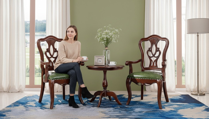Designer chair with armrests for living room, set of 2 chairs, wood group ensemble.