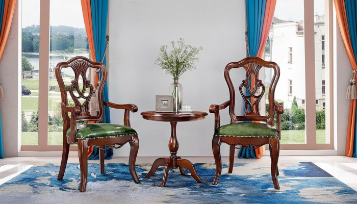 Designer chair with armrests for living room, set of 2 chairs, wood group ensemble.