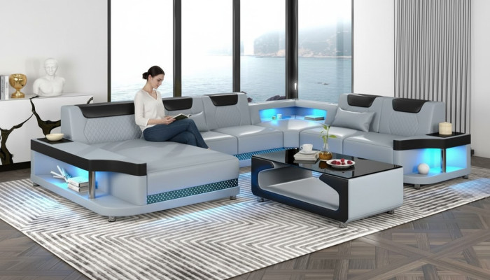 U-shaped sectional sofa + coffee table, modern upholstered living room furniture, corner sofa design sofa