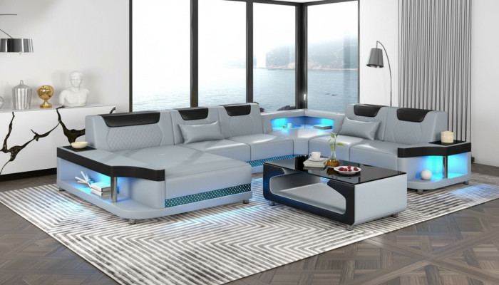 U-shaped sectional sofa + coffee table, modern upholstered living room furniture, corner sofa design sofa