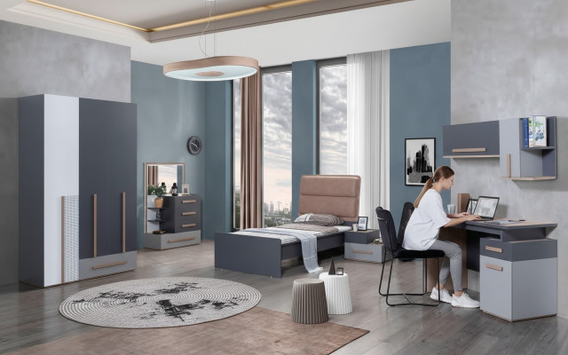 Youth room bed wardrobe dresser desk wardrobe 5-piece set