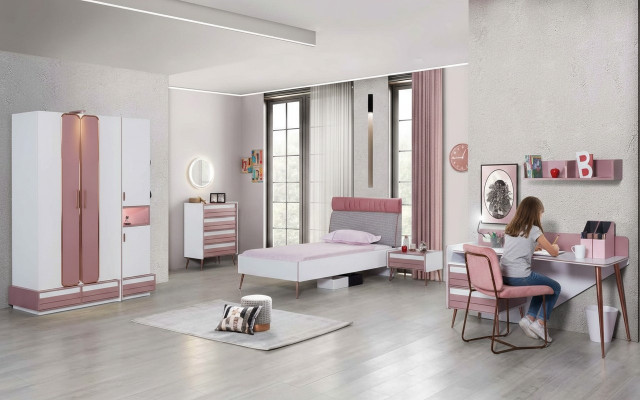 Complete youth room children's room set table bed wardrobe chest of drawers 5-piece set