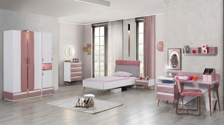 Complete youth room children's room set table bed wardrobe chest of drawers 5-piece set