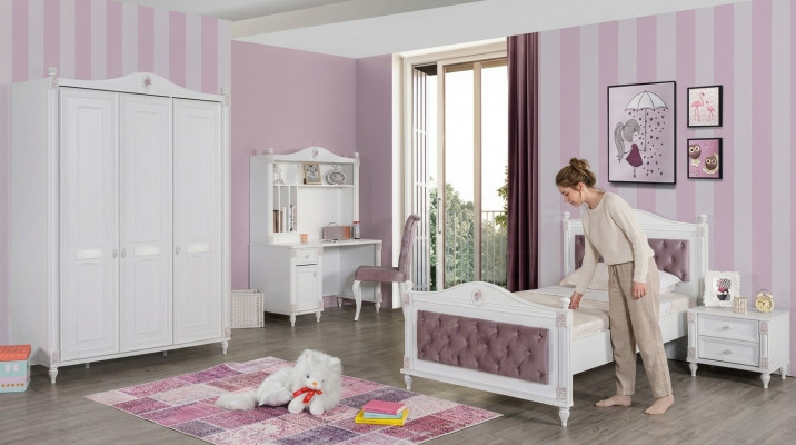 Youth room bed nightstand wardrobe desk bedroom 4-piece set