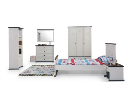 Bedroom children's room set modern wardrobe chest of drawers table wood white new 5-piece.