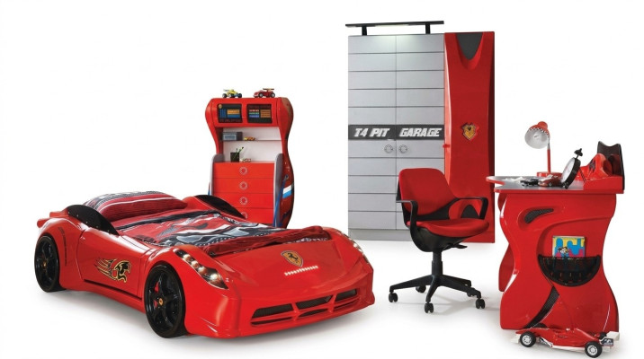 Children's room car set bed wardrobe dresser desk boy furniture 4-piece set