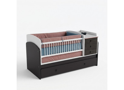 Babybett mit Wickeltisch Regal Kinder Säugling Betten Holz Bett Multifunktion