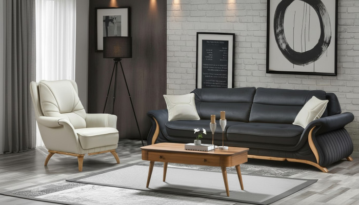 Design Sofa 3+1 Seat Armchair Couch Upholstery Luxury Classic Faux Leather Couches
