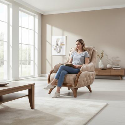 Chair Seat Classic Design Living Room Upholstery Single-Seater Leather Style
