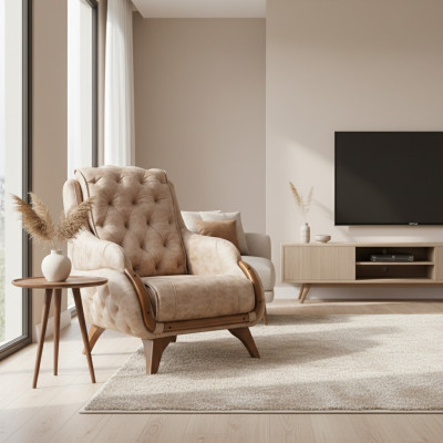 Chair Seat Classic Design Living Room Upholstery Single-Seater Leather Style