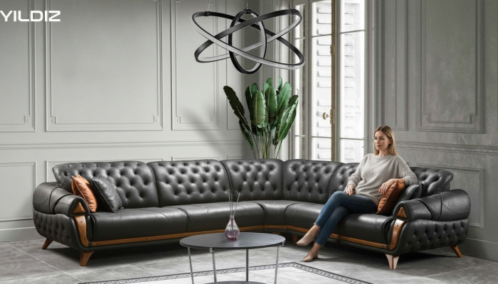 Living room leather black sofa sofas L-shaped seat color corner sofa couch