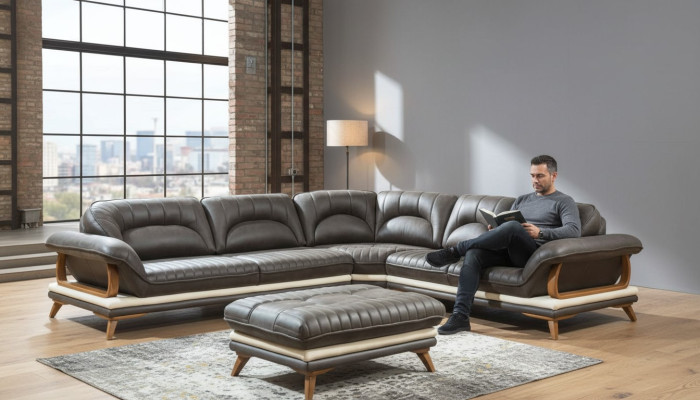 Sectional L-shaped sofa couch upholstery sofas living landscape fabric sofa
