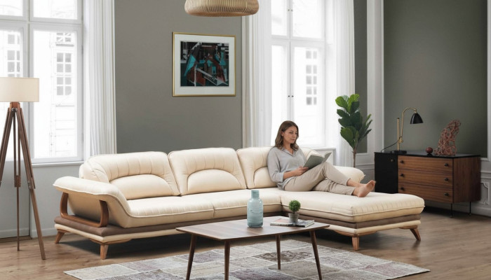 Living room textile L-shaped sofas white corner sofa upholstered furniture corner suite