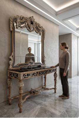 Classic Mirror Vanity Console Table Brown Wood Bedroom Furniture New