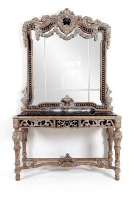 Classic Mirror Vanity Console Table Brown Wood Bedroom Furniture New