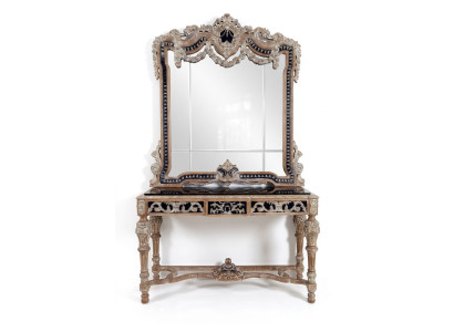 Classic Mirror Vanity Console Table Brown Wood Bedroom Furniture New