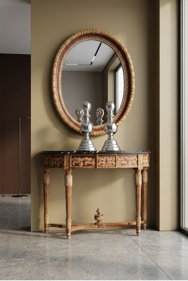 Italian Wooden Furniture 2-piece Set Baroque Style Console Table with New Mirror