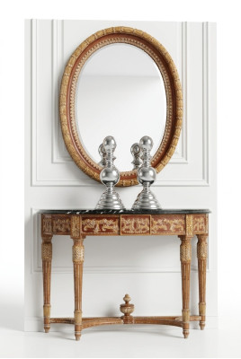 Italian Wooden Furniture 2-piece Set Baroque Style Console Table with New Mirror