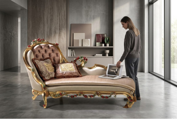 Luxurious chaise longue with decorative carvings