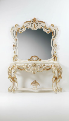 Classic mirrored console vanity table white wooden furniture for bedroom 2-piece