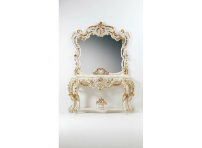 Classic mirrored console vanity table white wooden furniture for bedroom 2-piece