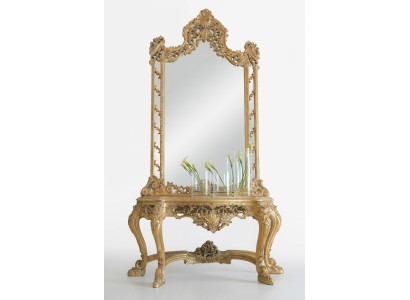 Luxurious carved console table and mirror in an elegant frame