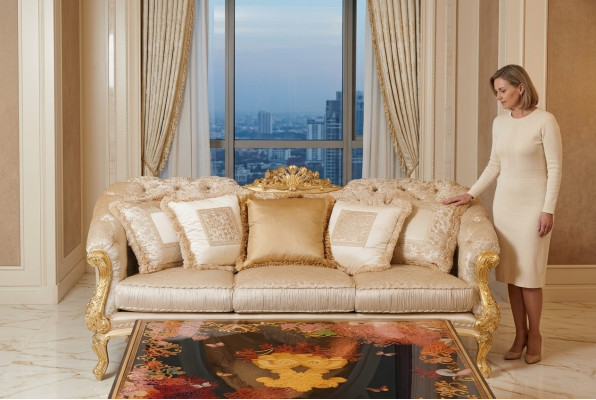 Chesterfield classic three-seater fabric sofa