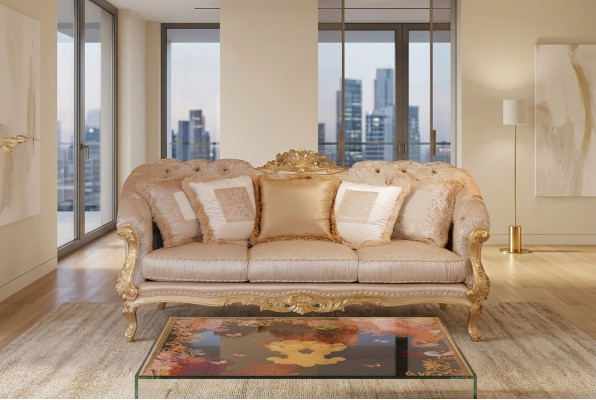 Chesterfield classic three-seater fabric sofa