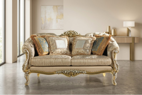 Classic Beige Chesterfield Two-Seater Upholstered 2-Seater Wooden Frame