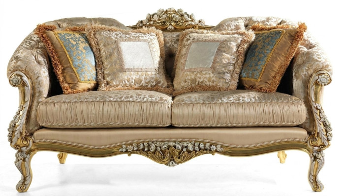 Classic Beige Chesterfield Two-Seater Upholstered 2-Seater Wooden Frame