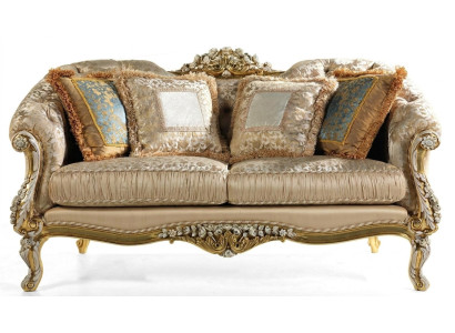 Classic Beige Chesterfield Two-Seater Upholstered 2-Seater Wooden Frame