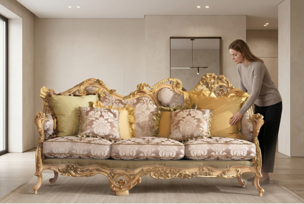Classic Chesterfield sofa with hand-carved details
