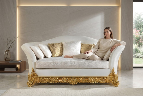 White sofa classic three-seater sofas living room textile couches 3 seats